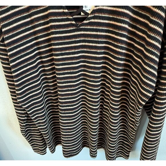Gilded Intent Womens Black/Brown Oversized Striped V-Neck Strappy Knit Top Large - Picture 7 of 10